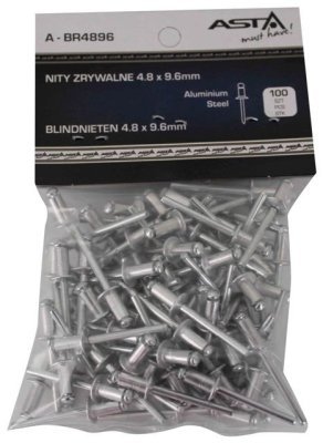 Trhací nýty hliník-ocel, různé rozměry, s plochou hlavou, balení 100 ks - ASTA, Velikost: 4.0x9.6 mm