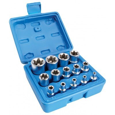 Hlavice 1/4", 3/8" a 1/2" nástrčné TORX-E, vel. E4-E24, sada 14 ks - SATRA