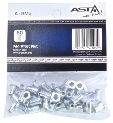 Maticové nýty - nýtovací matice s plochou hlavou, ocel, různé rozměry, balení 50 ks - ASTA, Velikost: M10x21 mm