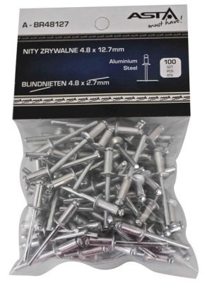 Trhací nýty hliník-ocel, různé rozměry, s plochou hlavou, balení 100 ks - ASTA, Velikost: 4.0x12.7 mm