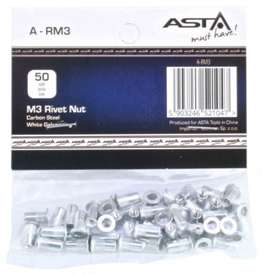 Maticové nýty - nýtovací matice s plochou hlavou, ocel, různé rozměry, balení 50 ks - ASTA, Velikost: M4x11 mm