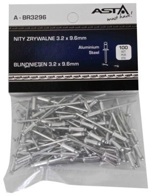 Trhací nýty hliník-ocel, různé rozměry, s plochou hlavou, balení 100 ks - ASTA, Velikost: 4.0x9.6 mm