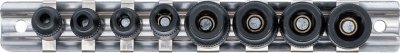 Nástrčné hlavice 1/4" a 3/8", pro upnutí závitníků, magnetické, 8 ks na liště - BGS 9771