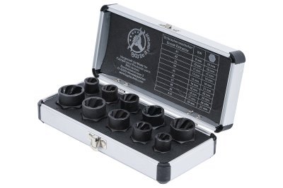 Hlavice 3/8" na poškozené šrouby, velikosti 9-19 mm, sada 10 ks - BGS 20210