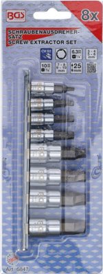 Bitové nástavce 1/4" a 3/8" na poškozené šrouby Imbus 3-10 mm, na liště - BGS 6847