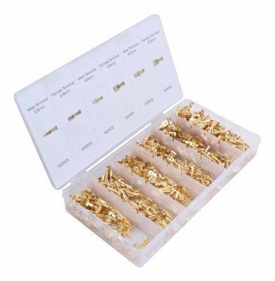 Faston konektory ploché, vel. 2,8/4,8/6,3 mm, neizolované, měď, krimpovací, 600 ks - ASTA