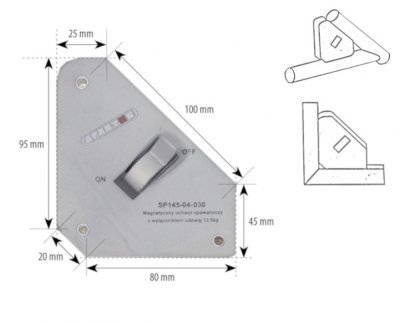 Úhlový magnet s vypínačem, nosnost 13,5kg - SPARTUS SP145-04-030