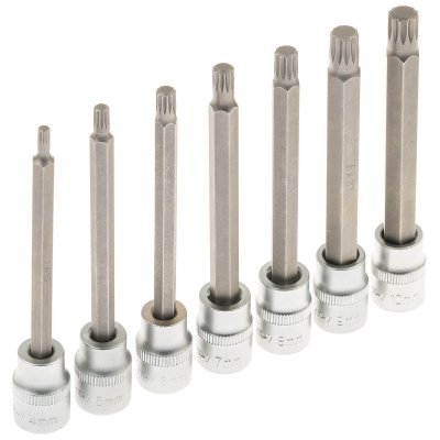 Zástrčné hlavice XZN 3/8", rozměry M4-M10, prodloužené 110 mm, 7 ks - SATRA