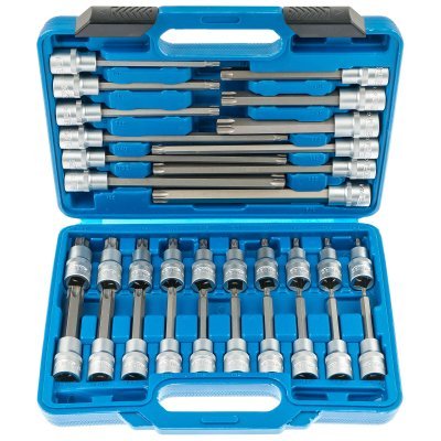 Zástrčné hlavice TORX 1/2", standardní, prodloužené a extra dlouhé, T20-T70, 32 ks - SATRA