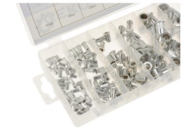 Maticové nýty - nýtovací matice, M3 - M10, plochá hlava, hliník, sada 150 kusů