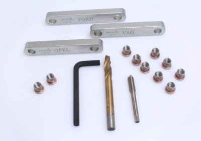 Přípravky na opravu závitů vodítek brzdičů M9x1,25mm na VAG, Opel, Ford, sada 16 ks - ASTA