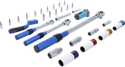 Momentové klíče 1/4", 3/8" a 1/2", 5-220 Nm, s hlavicemi, sada 31 dílů - BGS 74305