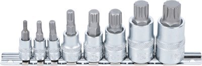 Hlavice zástrčné XZN 1/4", 3/8" a 1/2", vel. M4-M16, sada 8 ks na liště - BGS 5105