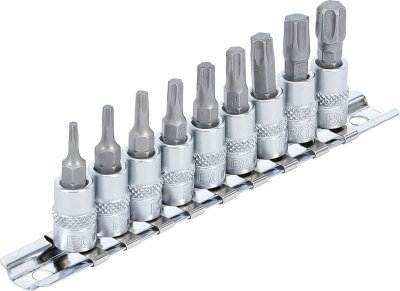 Zástrčné hlavice 1/4" TORX T10-T50, sada 9 ks na liště - BGS 2164
