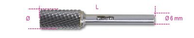 Pilník rotační z karbidu, 426md/cp6, válcový 6 x 16 x 50 mm, stopka 6mm