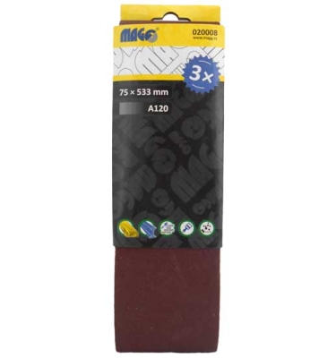 Brusné pásy 75 x 533 mm, různé zrnitosti, pro pásovou brusku - MAGG, Zrnitost: A80
