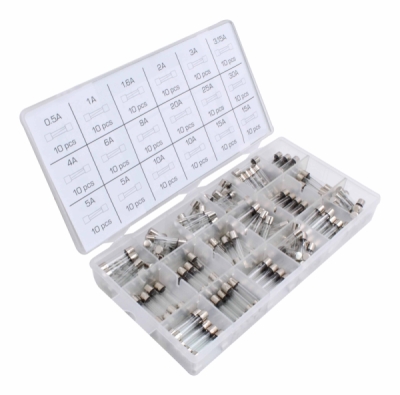 Autopojistky skleněné trubičkové, 0,5-30 A, 6x30 mm, pro autoveterány, sada 180 ks - ASTA