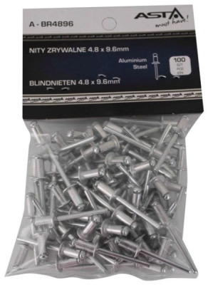 Trhací nýty hliník-ocel, různé rozměry, s plochou hlavou, balení 100 ks - ASTA, Velikost: 4.0x9.6 mm