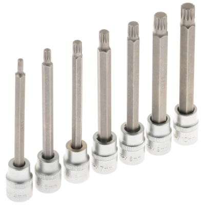 Zástrčné hlavice XZN 3/8", rozměry M4-M10, prodloužené 110 mm, 7 ks - SATRA