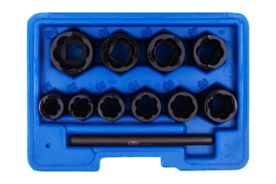 Hlavice 3/8” na poškozené šrouby a matice, velikosti 9-19 mm, sada 10 ks - SATRA