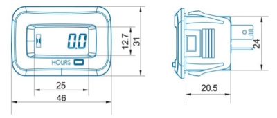 Měřič motohodin se zapojením na AC/DC 46x31x37