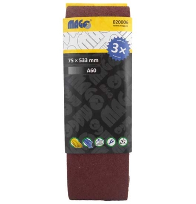 Brusné pásy 75 x 533 mm, různé zrnitosti, pro pásovou brusku - MAGG, Zrnitost: A60
