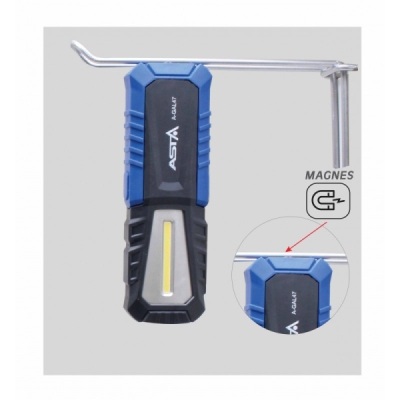 Dílenská montážní lampa COB LED, 240 lm, nabíjecí, s magnetem a háčky - ASTA