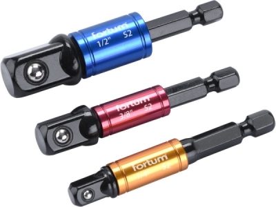 Adaptéry na gola hlavice do vrtačky, 1/4" - 3/8" - 1/2", s otočným úchytem, 3 ks