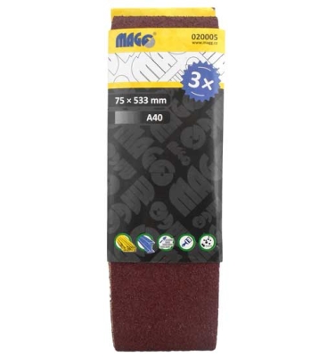 Brusné pásy 75 x 533 mm, různé zrnitosti, pro pásovou brusku - MAGG, Zrnitost: A120