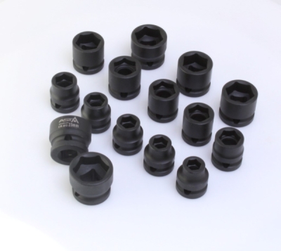 Hlavice nástrčné úderové 1/2", 10-24 mm, 6hranné extra krátké 28 mm, 15 ks na liště - ASTA