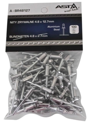 Trhací nýty hliník-ocel, různé rozměry, s plochou hlavou, balení 100 ks - ASTA, Velikost: 4.0x9.6 mm
