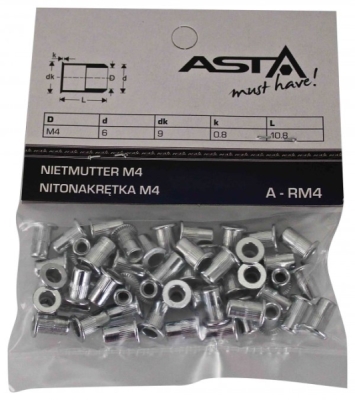 Maticové nýty - nýtovací matice s plochou hlavou, ocel, různé rozměry, balení 50 ks - ASTA, Velikost: M10x21 mm