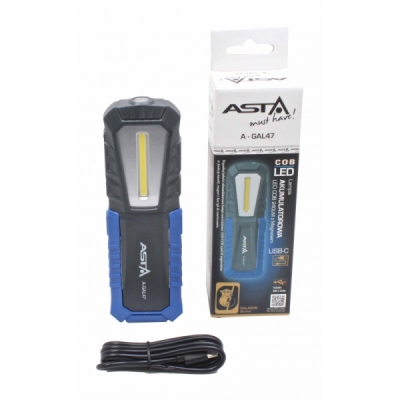 Dílenská montážní lampa COB LED, 240 lm, nabíjecí, s magnetem a háčky - ASTA