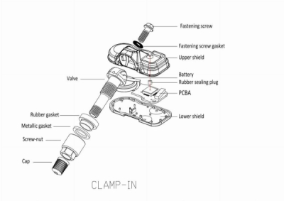 TPMS senzor s ALU ventilem, 433 MHz, programovatelný, stříbrný