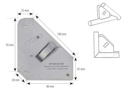 Úhlový magnet s vypínačem, nosnost 13,5kg - SPARTUS SP145-04-030