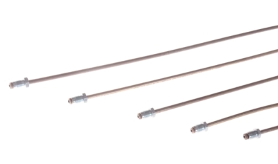 Brzdové trubky 4,75 mm, s holendry typu F, zapertlované, měď/nikl, různé délky, Délka: 860 mm