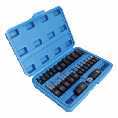 Zástrčné a nástrčné hlavice 1/4", 3/8" a 1/2" TORX a TORX-E, sada 25 ks - SATRA