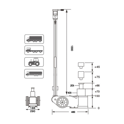 Zvedák pneumaticko-hydraulický S40-2EL, 40/20t, dvoupístový