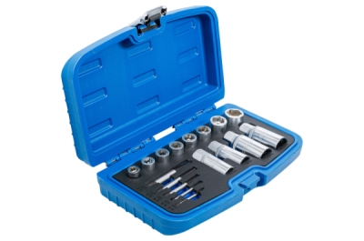 Přípravky na povolení poškozených matic 9-19 mm a zalomených šroubů, sada 17 ks - BGS 8378