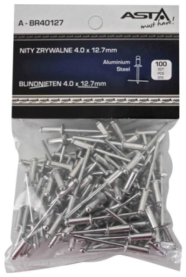 Trhací nýty hliník-ocel, různé rozměry, s plochou hlavou, balení 100 ks - ASTA, Velikost: 4.0x9.6 mm