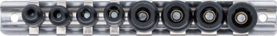 Nástrčné hlavice 1/4" a 3/8", pro upnutí závitníků, magnetické, 8 ks na liště - BGS 9771