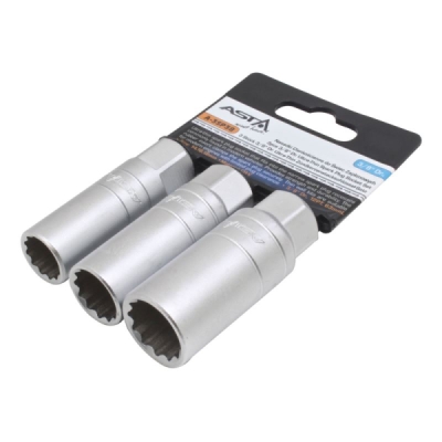 Hlavice na zapalovací svíčky, extra tenké, 3/8", 12hran, 14, 16, 18 mm, 3 ks - ASTA