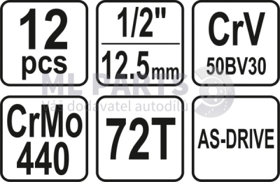 Gola sada 1/2", 12 kusů YATO YT-38671