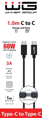 WG Datový kabel Type-C_Type-C, 3 A, černý, 100 cm