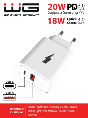 WG Síťová nabíječka USB-A, type-C, až 20 W