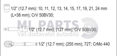 Gola sada 1/2", 12 kusů YATO YT-38671