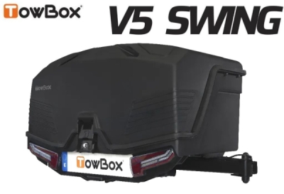 Přepravní box na tažné zařízení TowBox V5 Swing L, černý, výklopný