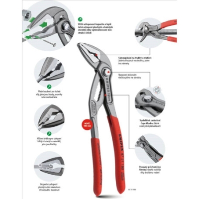 Instalatérské SIKO kleště, rozsah 42 mm, délka 180 mm - KNIPEX Cobra 87 01 180