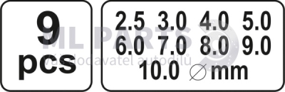Sada průbojníků na kůži 9 kusů YATO YT-3590