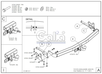 Tažné zařízení Toyota Highlander 2010-2013 (XU40) , pevné 2 šr., Galia